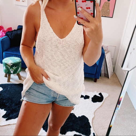 Free people cream white knit slouchy tank top - Picture 1 of 5